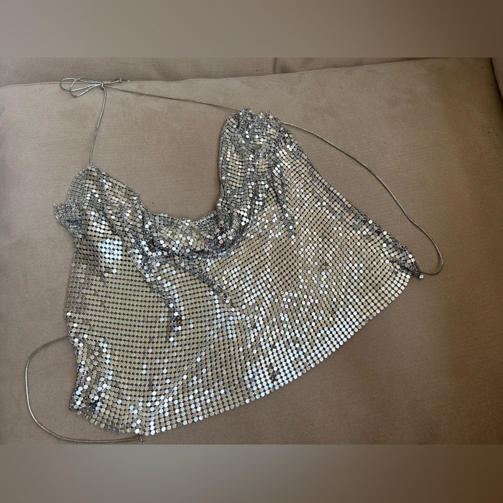 Silver Mirrored Sequin Halter Top - NWOT